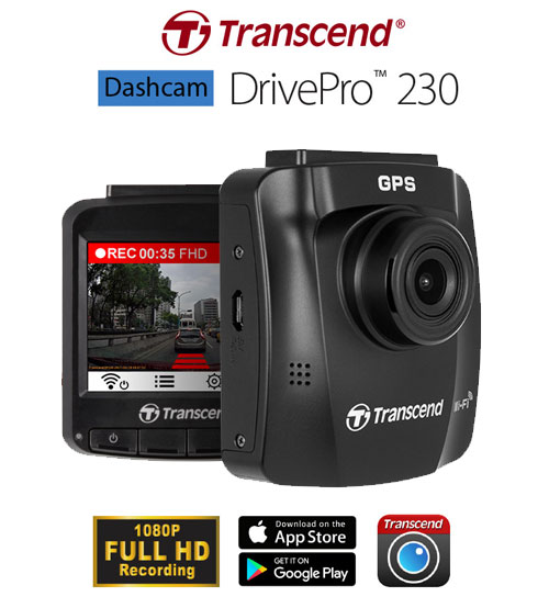 Transcend DrivePro 230 Dashcam HD Car Video Recorder Wifi GPS - TS16GDP230M